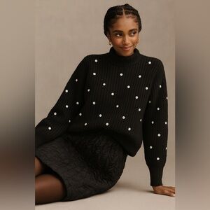 English Factory Black Polka Dot Mock Neck Knit Sweater S